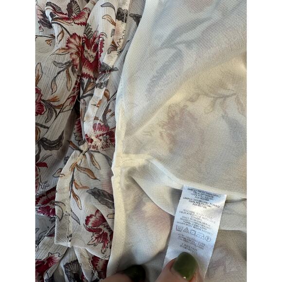 Loft Women Gorgeous Floral Shear Lined Ruffled LS Blouse Large Holiday - Picture 10 of 10